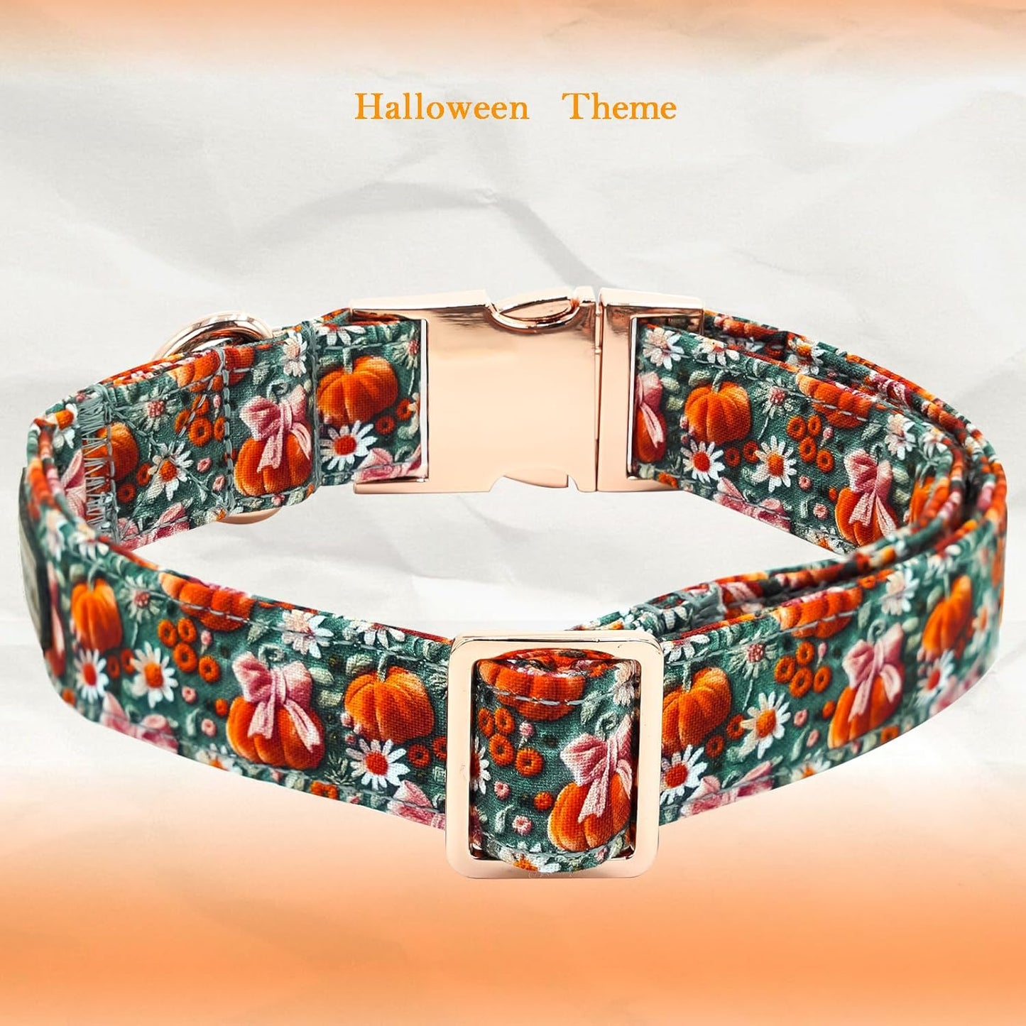 Fall Dog Collar, Halloween Pet Collars with Bow Cute Flower Pumpkin Print Puppy Collar Female or Male Cotton Adjustable Collars for Small Medium Large Dogs