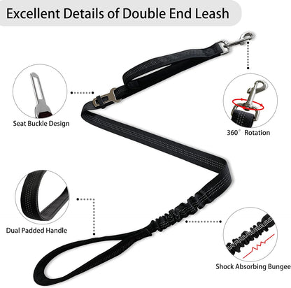 Double Dog Leash - Dual 360 No Tangle Two Dogs Leash for Small to Large Dogs - Adjustable, Tangle Free (Black)