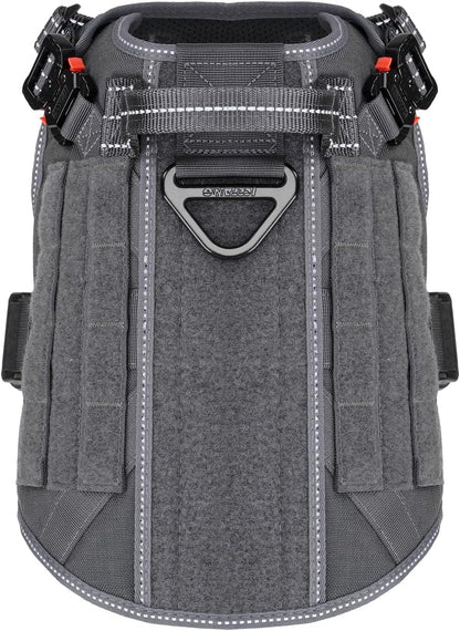 Tactical Dog Harness, Medium Size,2X Metal Buckle,Working Dog MOLLE Vest with Handle,No Pulling Front Leash Clip,Hook and Loop Panel (Grey,M (Pack of 1))