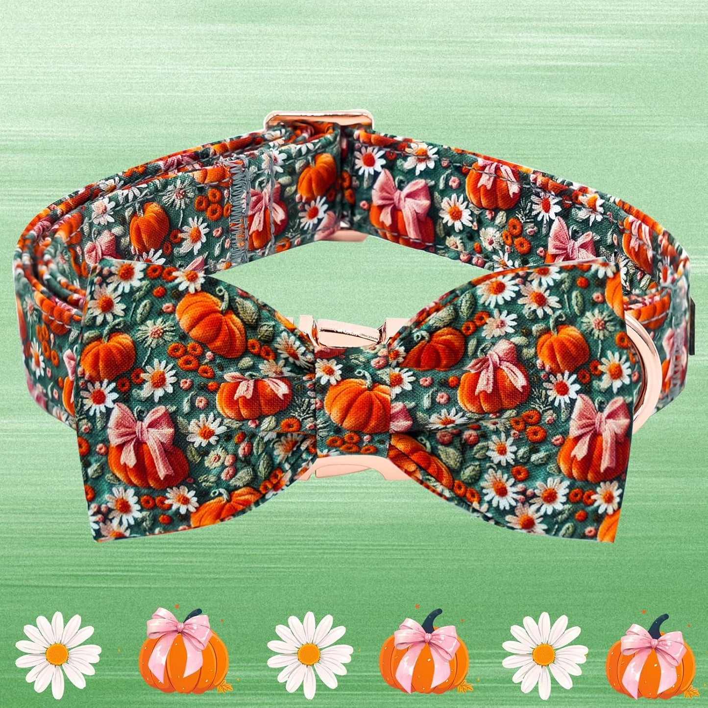 Fall Dog Collar, Halloween Pet Collars with Bow Cute Flower Pumpkin Print Puppy Collar Female or Male Cotton Adjustable Collars for Small Medium Large Dogs