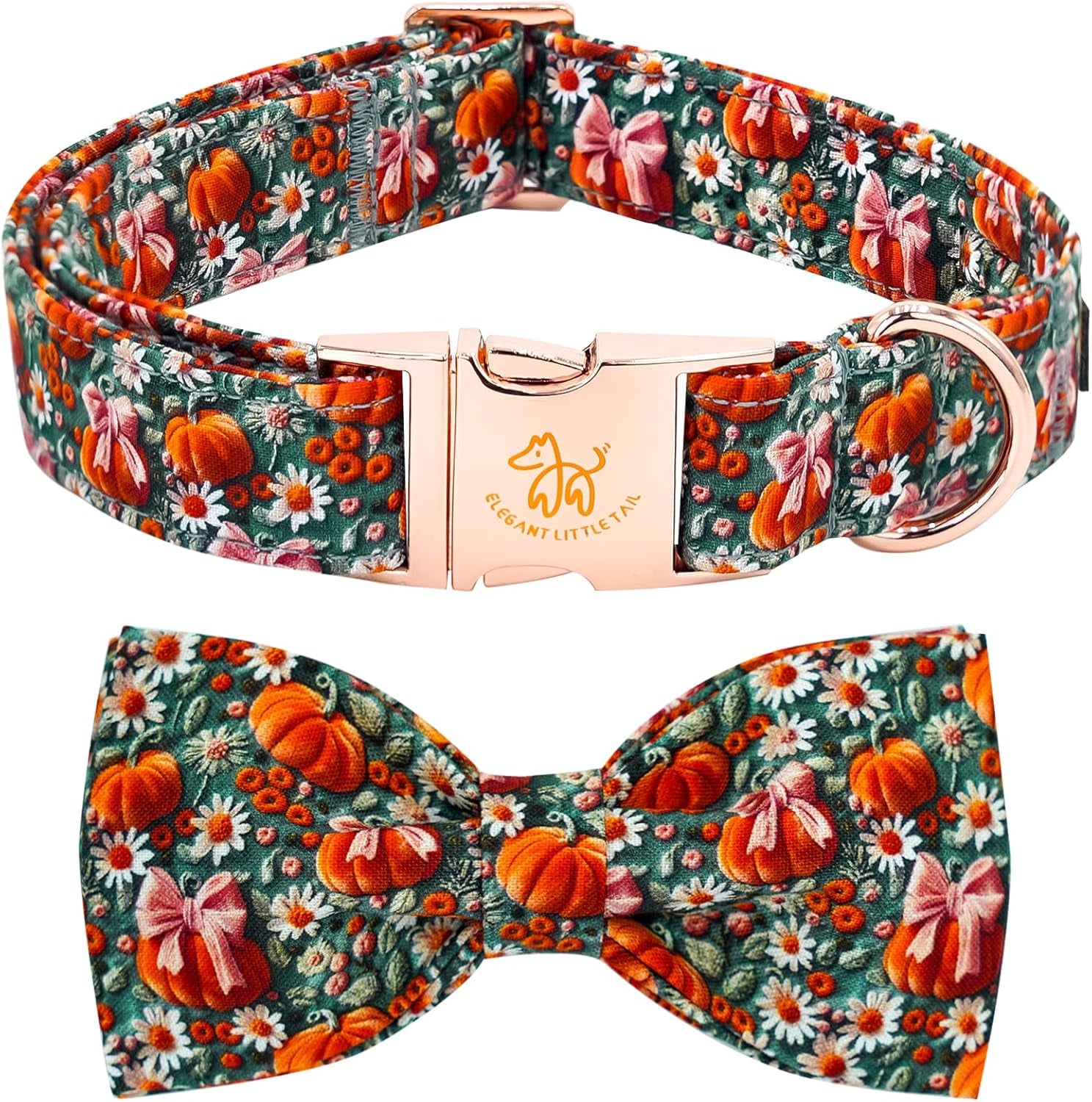 Fall Dog Collar, Halloween Pet Collars with Bow Cute Flower Pumpkin Print Puppy Collar Female or Male Cotton Adjustable Collars for Small Medium Large Dogs